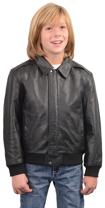 K1930 Kids Leather Bomber Jacket with Knit Cuffs and Waist