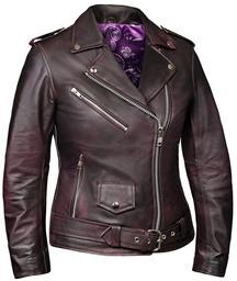 LB6832 Women's Purple Motorcycle Leather Jacket with Piasley Liner