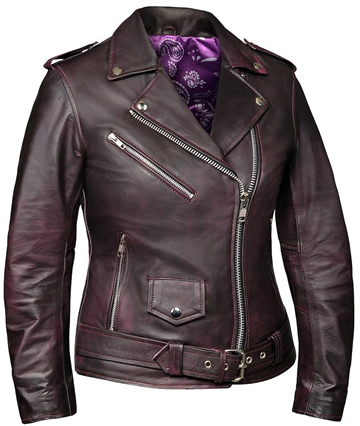 LB6832 Women's Purple Motorcycle Leather Jacket with Piasley Liner Click Here for Large View