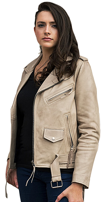 LC1082 Blood Red Cowhide Ladies Vintage Traditional Motorcycle Jacket with Half Belt Large View