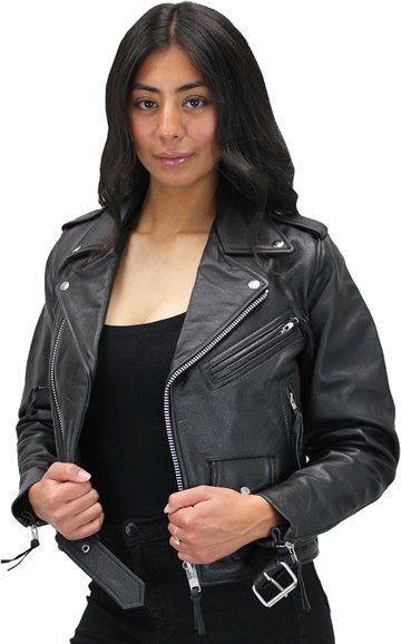 LC137 Ladies Vintage Traditional Motorcycle Jacket with Half Belt