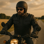 C6945 Leather Motorcycle Club Jacket with Hidden Pockets Panel Model View